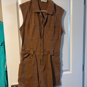 Brown Sleeveless Utility Romper
